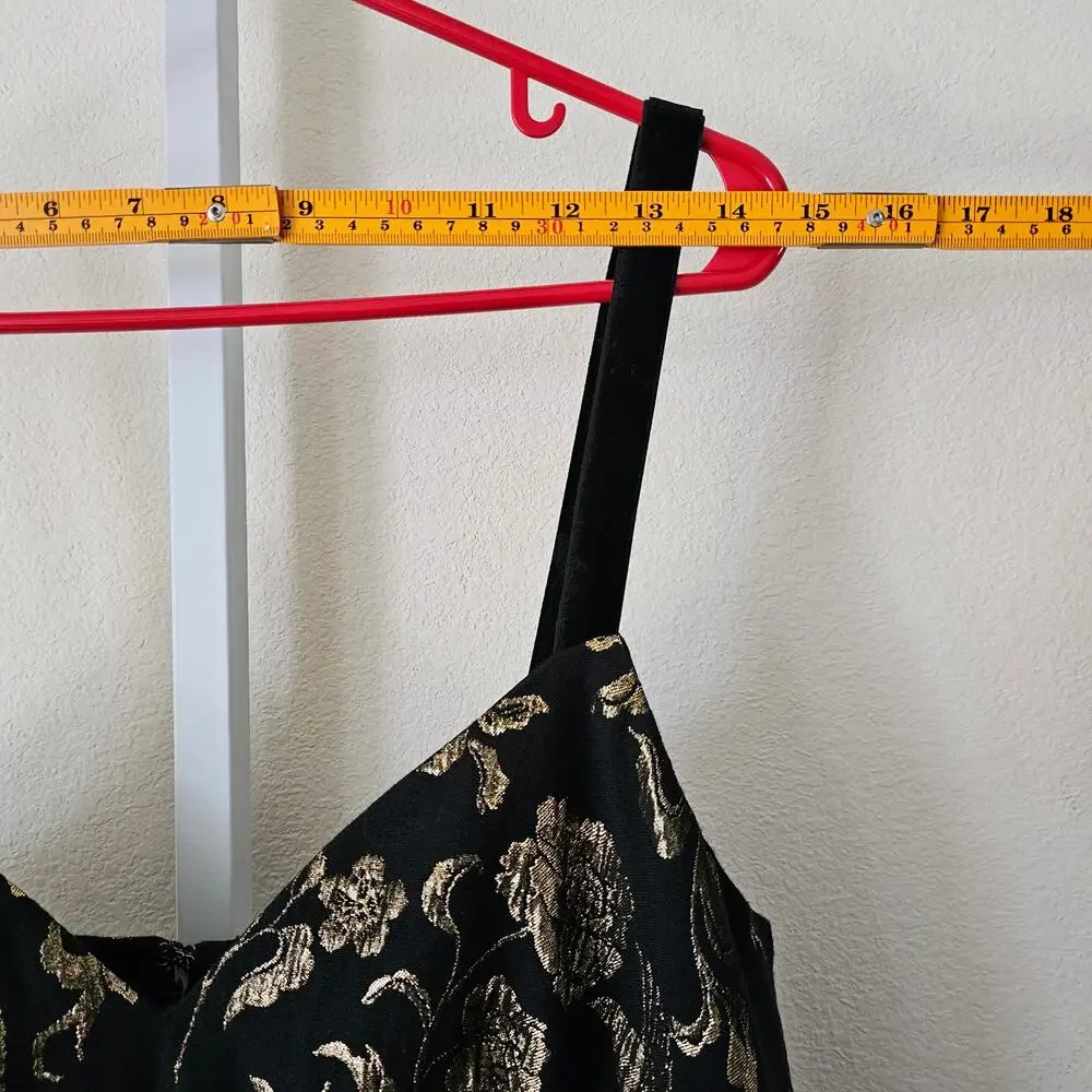 MAEVE Antropologie NWT Black & Gold Slim Jacquard Botanical Mini Dress Sz 14 - Picture 13 of 16